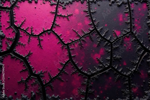 Blackened metal surface with pink and black cracked grunge texture , industrial, metal, rust