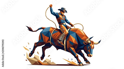 Low poly bull rider competing in professional rodeo event
