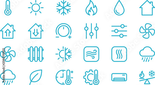 Foto Minimalist blue line vector illustration set showing various climate control ico
