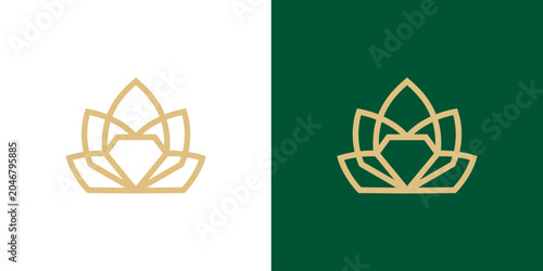 logo design gem and lotus, fashion luxury design vector icon idea