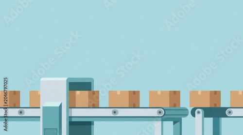 Flat Illustration of Cardboard Boxes on a Conveyor Belt