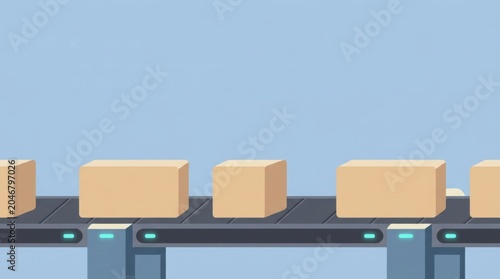 Automated warehouse conveyor belt moving cardboard boxes for shipping