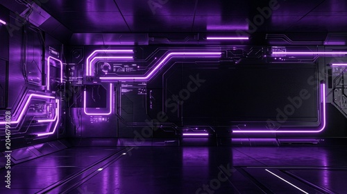 Purple neon lights background, futuristic glowing illumination, cyber technology backdrop, modern digital design