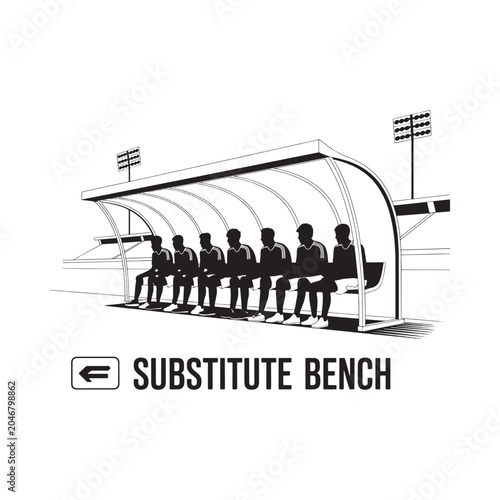 Quadro em tela substitute bench line art illustration football soccer