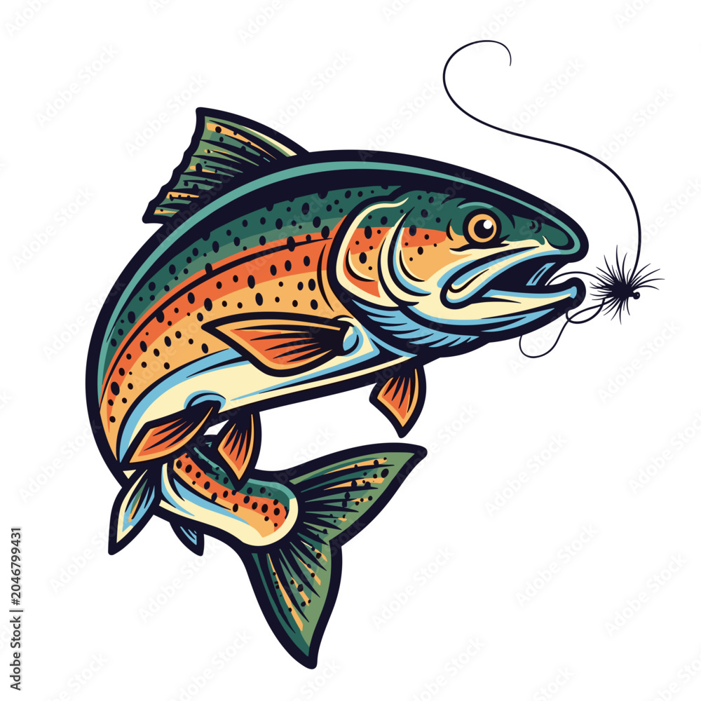 Fototapeta premium Dynamic Trout Chasing a Fishing Fly Lure