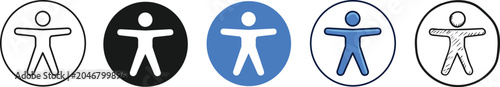 Accessibility Icon Set with Human Figure in Circle Diverse Styles for Web Design