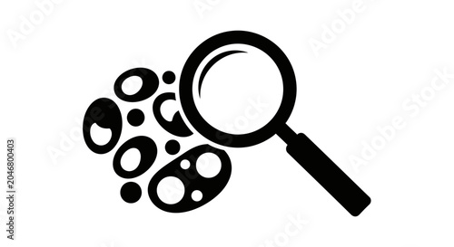 Photos Magnifying glass inspecting a cluster of biological cells represents a scientific research concept focused on microscopic analysis and laboratory discovery