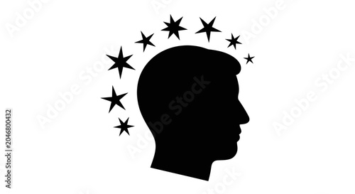 Obraz na plátně Head silhouette features a ring of stars around the crown symbolizing dizziness, confusion, or a sudden impact