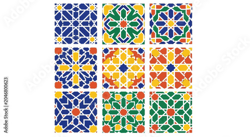 Obraz na płótnie Colorful Moroccan Mosaic Patterns - Geometric Islamic Art Tiles
