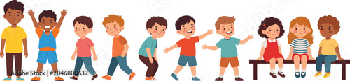 Slika na platnu Cute diverse group of happy multiethnic children standing and sitting together s