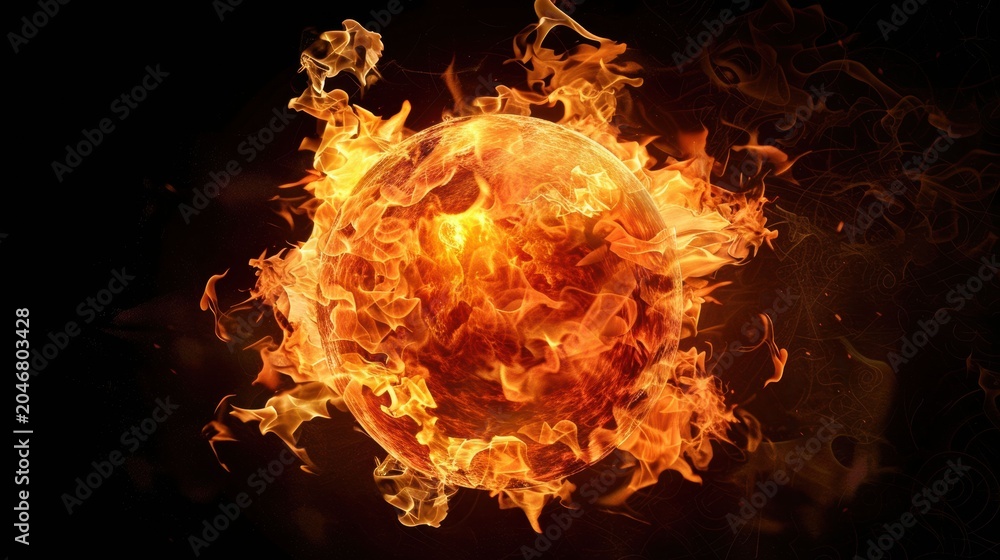 Fototapeta premium Volcanic Fury the fireball represents an eruption of volcanic fury, with flames swirling around a fiery sphere that seems to contain the destructive power of the earth itself.