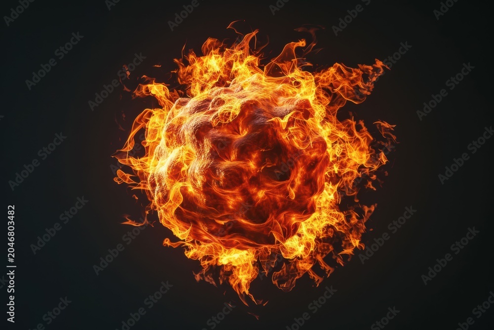 Fototapeta premium Volcanic Fury the fireball represents an eruption of volcanic fury, with flames swirling around a fiery sphere that seems to contain the destructive power of the earth itself.
