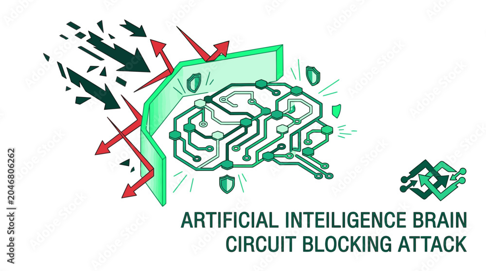 Fototapeta premium AI Brain Circuit Blocking Attack, Cyber Security Concept
