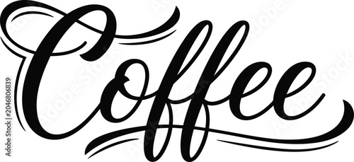 Coffee calligraphic script typography isolated on white background with coffee shop typography lettering calligraphy beverage caffeine coffeehouse creative illustration
