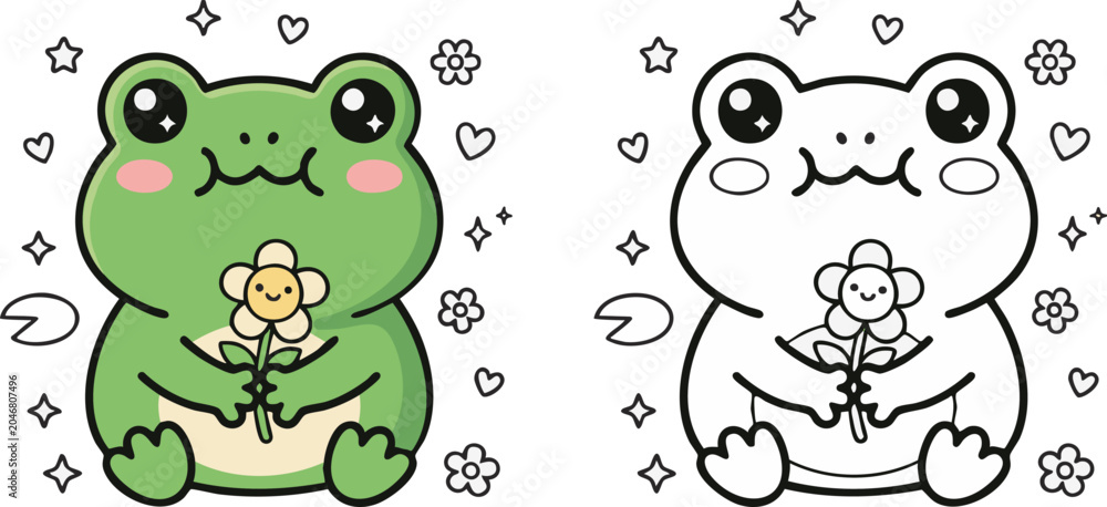 Fototapeta premium Cute Frog Cartoon Coloring Page for Kids