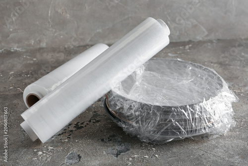 Rolls of stretch wrap and p...