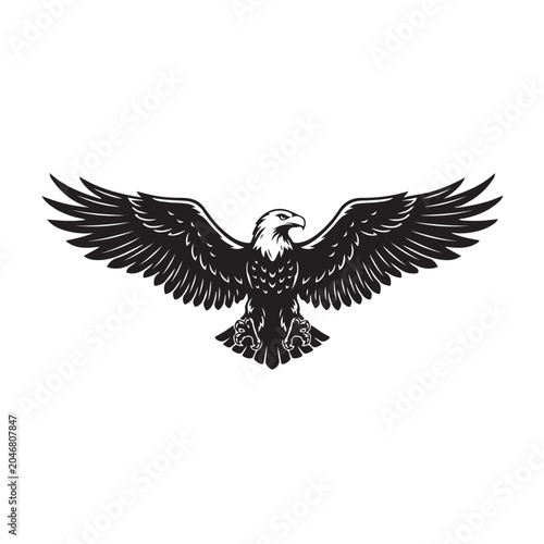 Majestic bald eagle silhouette, wings fully spread