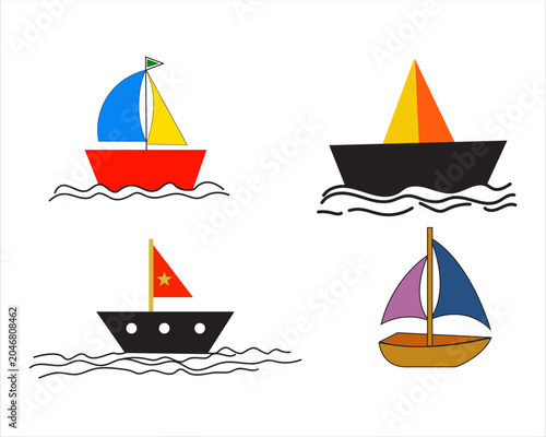 Boat Coloring Page Set Vector – Simple Outline Designs for Kids Coloring Book.