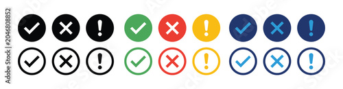 Foto Checkmark cross icon set tick mark wrong x cancel warning exclamation point symb