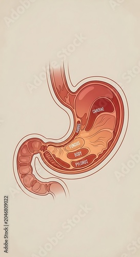 Detailed medical illustration of human gastrointestinal system.