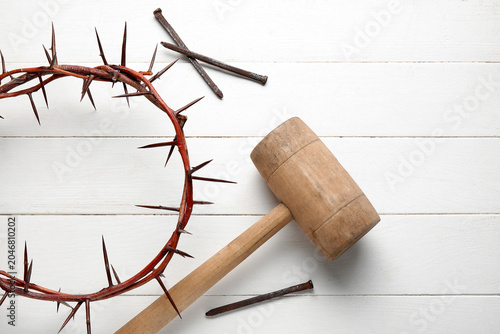 Crown of thorns, hammer and...