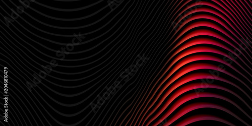 Obraz na plátně Abstract dark texture with wavy dimensional lines and red gradient, abstract