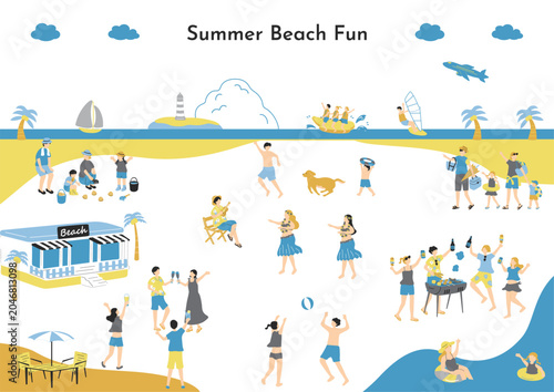 夏のビーチで楽しむ人たち	