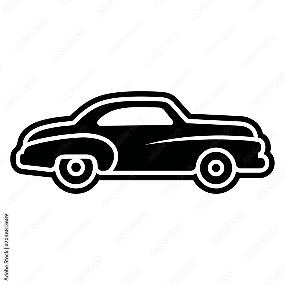 Fototapeta premium Classic Vintage Muscle Car Black and White Silhouette Vector Icon Isolated on White Background
