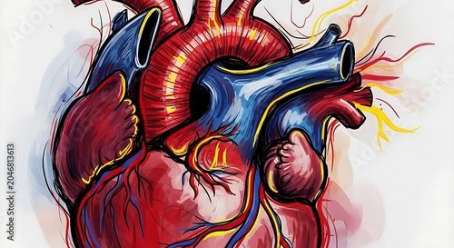 Abstract digital art with dynamic red and blue swirls.