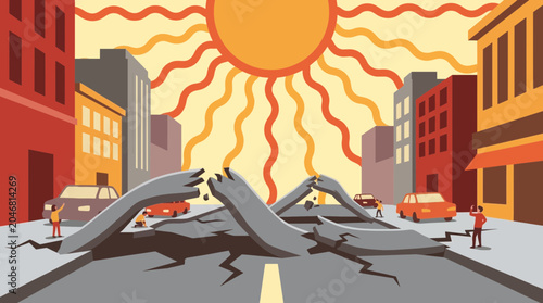 Εκτύπωση καμβά Heatwave Causing Pavement to Buckle in City
