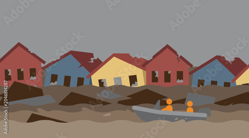 Tableau sur toile Flooded Homes After Catastrophic Hurricane Storm Surge