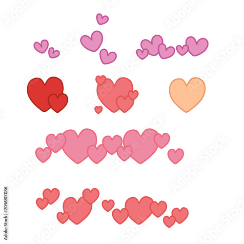 Cute heart line border vector set with hand-drawn doodle style