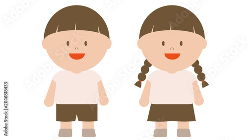 Adorable chibi student boy and girl graphic elements in school wear