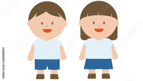 Adorable chibi student boy and girl graphic elements in school wear