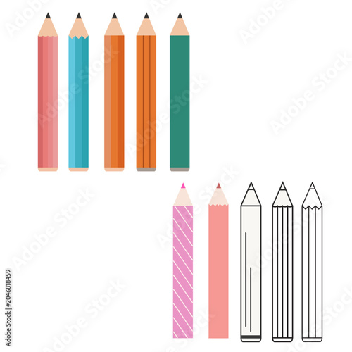Classic wooden pencil vector illustration set with vintage design