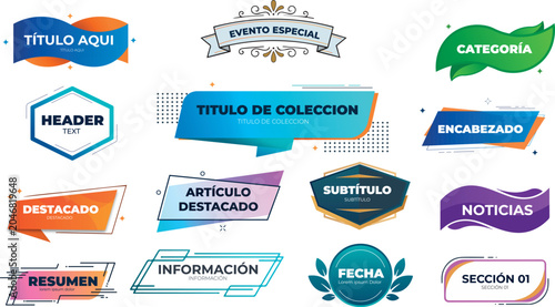 Foto Set de banners, cintas y etiquetas geométricas modernas para diseño web, encabez