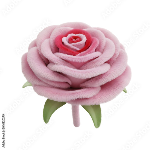 Soft Textured Pastel Pink Rose With Deep Red Center On Isolated Transparent Background For Design