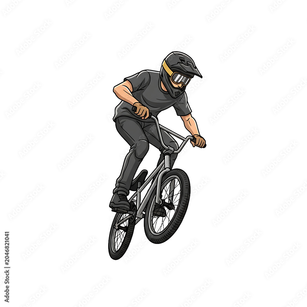 Naklejka premium Pixel Art Illustration Of A Bmx Rider Performing An Airborne Trick In Full Protective Gear Isolated