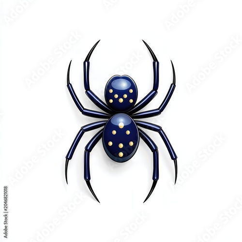Detailed Closeup of a Blue Spider with Yellow Spots on White Background