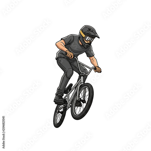 Pixel Art Illustration Of A Bmx Rider Performing An Airborne Trick In Full Protective Gear Isolated