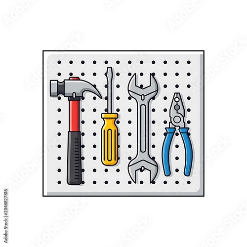 Colorful cleaning supplies and tools illustration.
