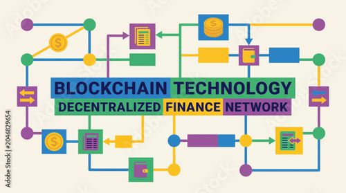 Schilderij op canvas Blockchain Technology Decentralized Finance Network