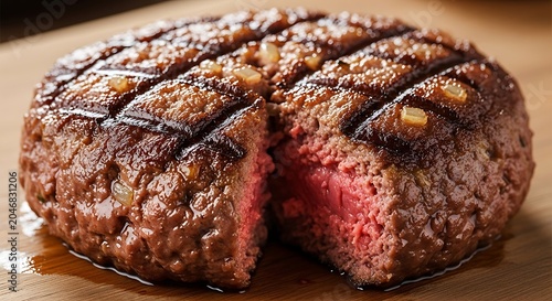 Gourmet grilled steak with herb crust on cutting board.