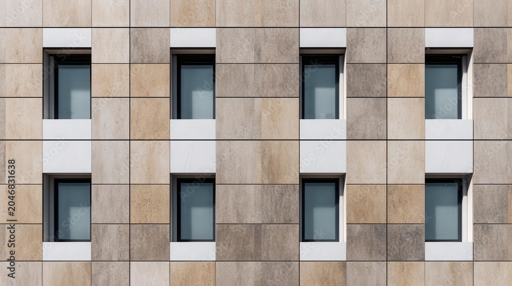 Obraz premium Modern Architectural Facade with Windows and Stone Tiles