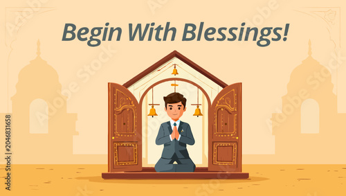 A man is praying in front the temple to begin with blessings