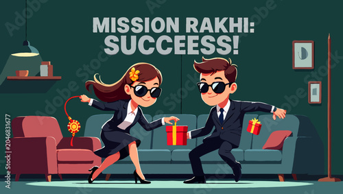 Brother and sister celebrating rakhi festival with mission success theme