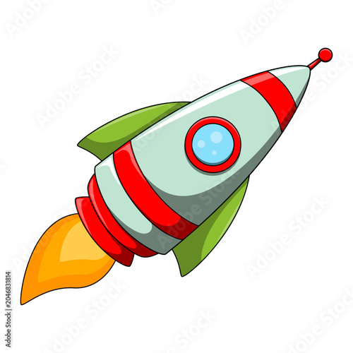 Retro rocket ship illustration with flames