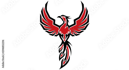 Tableau sur toile Phoenix Bird Mascot Logo Design, Mythical Creature Emblem, Fiery Symbol of Rebir