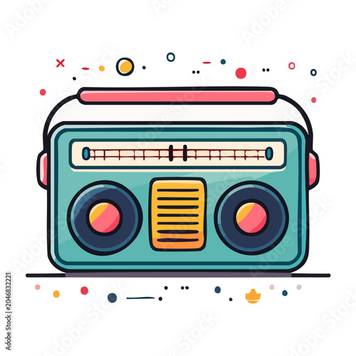 Retro boombox illustration with colorful accents