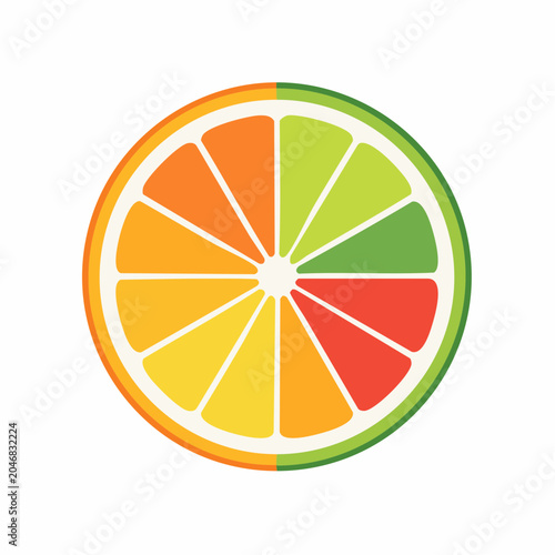 Stylized Citrus Fruit Slice with Multiple Colors